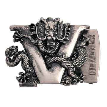 Hemener Men V Letter Metal Auto Grip Grey Buckle