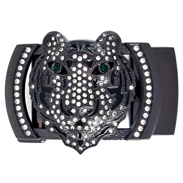 Hemener Men Studded Solid Metal Auto Grip Black Glossy Buckle