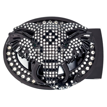 Hemener Men Studded Solid Metal Auto Grip Black Glossy Buckle