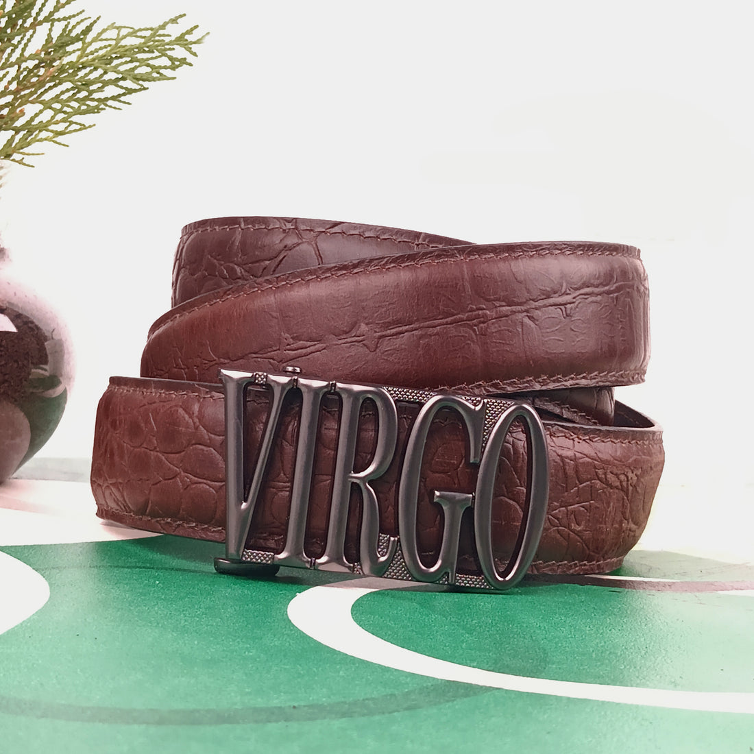 Hemener Men Virgo Zodiac Buckle Genuine  Leather Belt