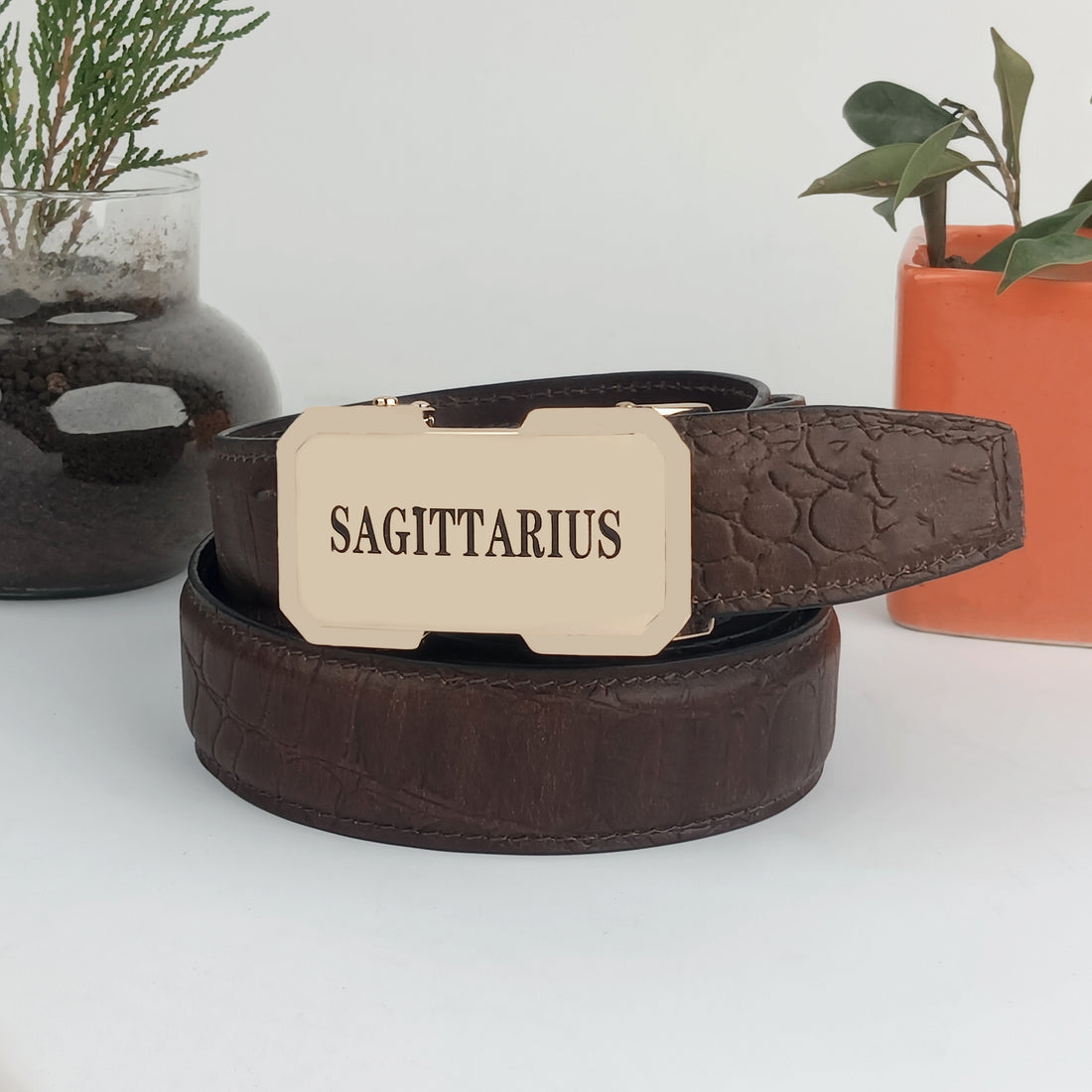 Hemener Men  Sagittarius  Zodiac Buckle Genuine  Leather Belt
