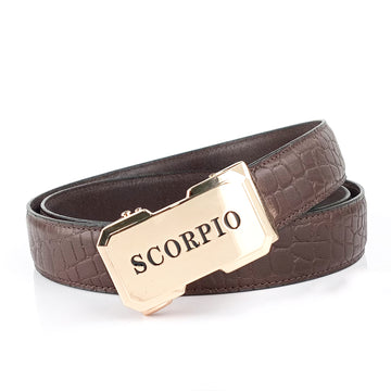Hemener Men Scorpio Zodiac Buckle Genuine Leather Belt