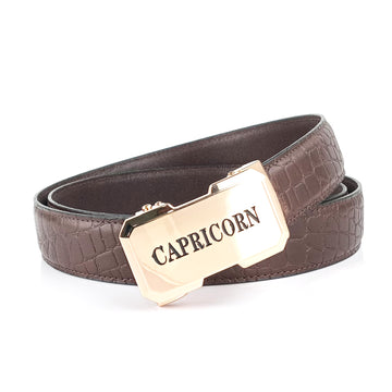 Hemener Men Capricorn Zodiac Buckle Genuine Leather Belt
