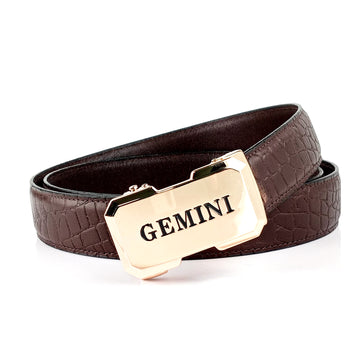 Hemener Men Gemini Zodiac Buckle Genuine Leather Belt