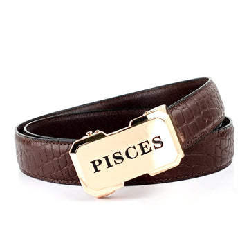 Hemener Men Pisces Zodiac Buckle Genuine Leather Belt