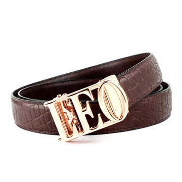 Hemener Men Leo Zodiac Buckle Genuine Leather Belt