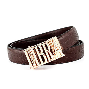 Hemener Men Libra Zodiac Buckle Genuine Leather Belt