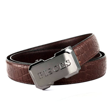 Hemener Men Pisces Zodiac Buckle Genuine Leather Belt