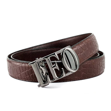 Hemener Men Leo Zodiac Buckle Genuine Leather Belt