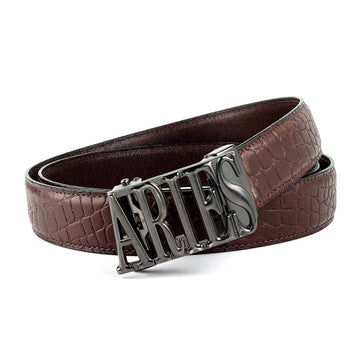 Hemener Men Aries Zodiac Buckle Genuine Leather Belt