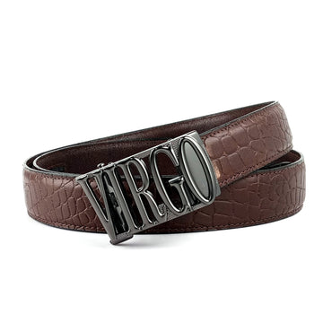 Hemener Men Virgo Zodiac Buckle Genuine Leather Belt