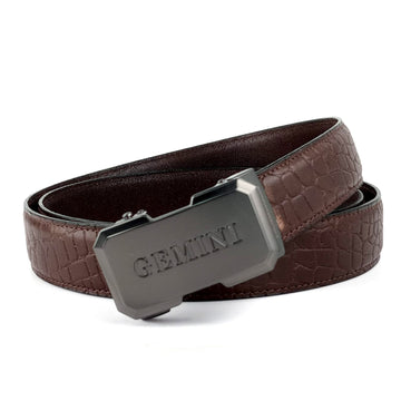 Hemener Men Gemini Zodiac Buckle Genuine Leather Belt