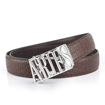 Hemener Men Aries Zodiac Buckle Genuine Leather Belt