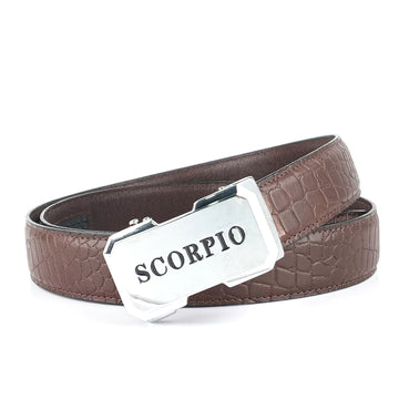 Hemener Men Scorpio Zodiac Buckle Genuine Leather Belt
