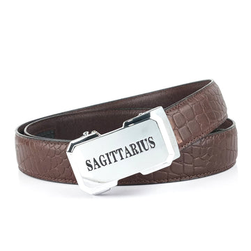 Hemener Men Sagittarius Zodiac Buckle Genuine Leather Belt