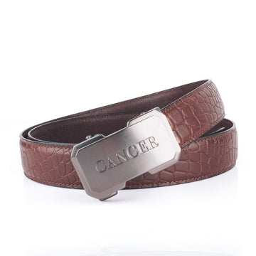 Hemener Men Cancer Zodiac Buckle Genuine Leather Belt