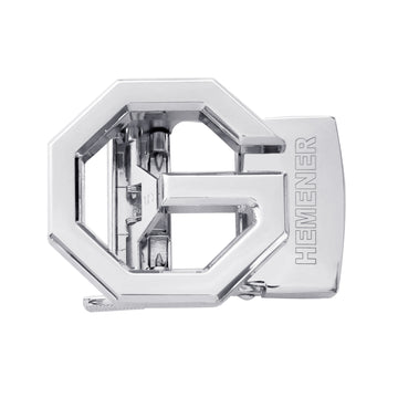 Hemener Men G Letter Metal Auto Grip Silver Glossy Buckle