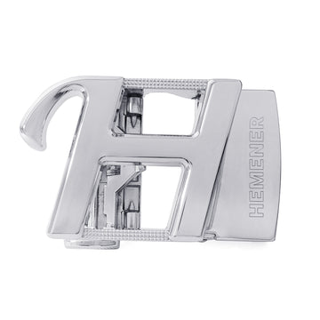 Hemener Men H Letter Metal Auto Grip Silver Glossy Buckle