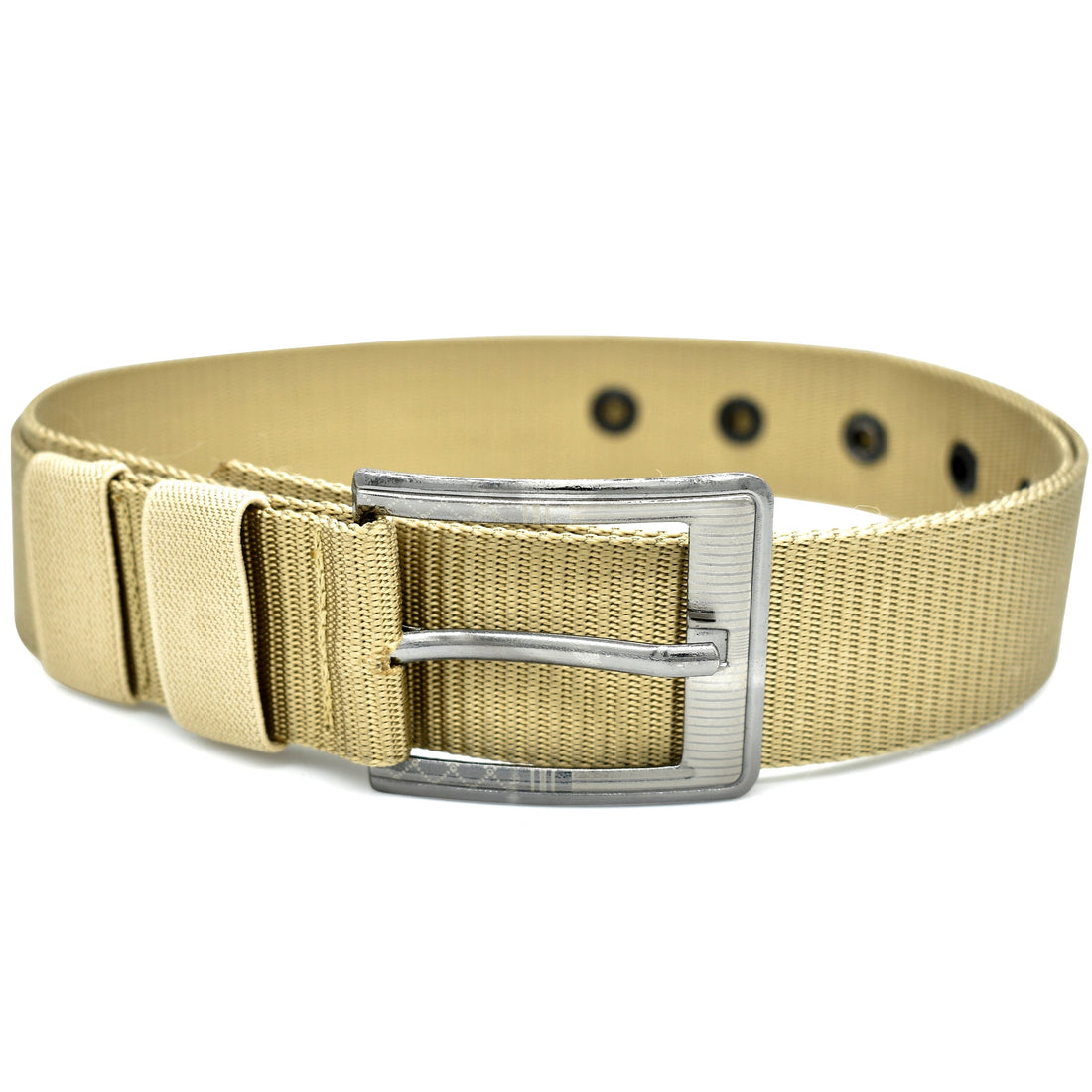 Hemener Unisex Metal Pin Hole Buckle Beige Nylon Canvas Belt