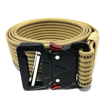 Hemener Unisex Beige Metal Push Lock Buckle Nylon Canvas Braided Belt