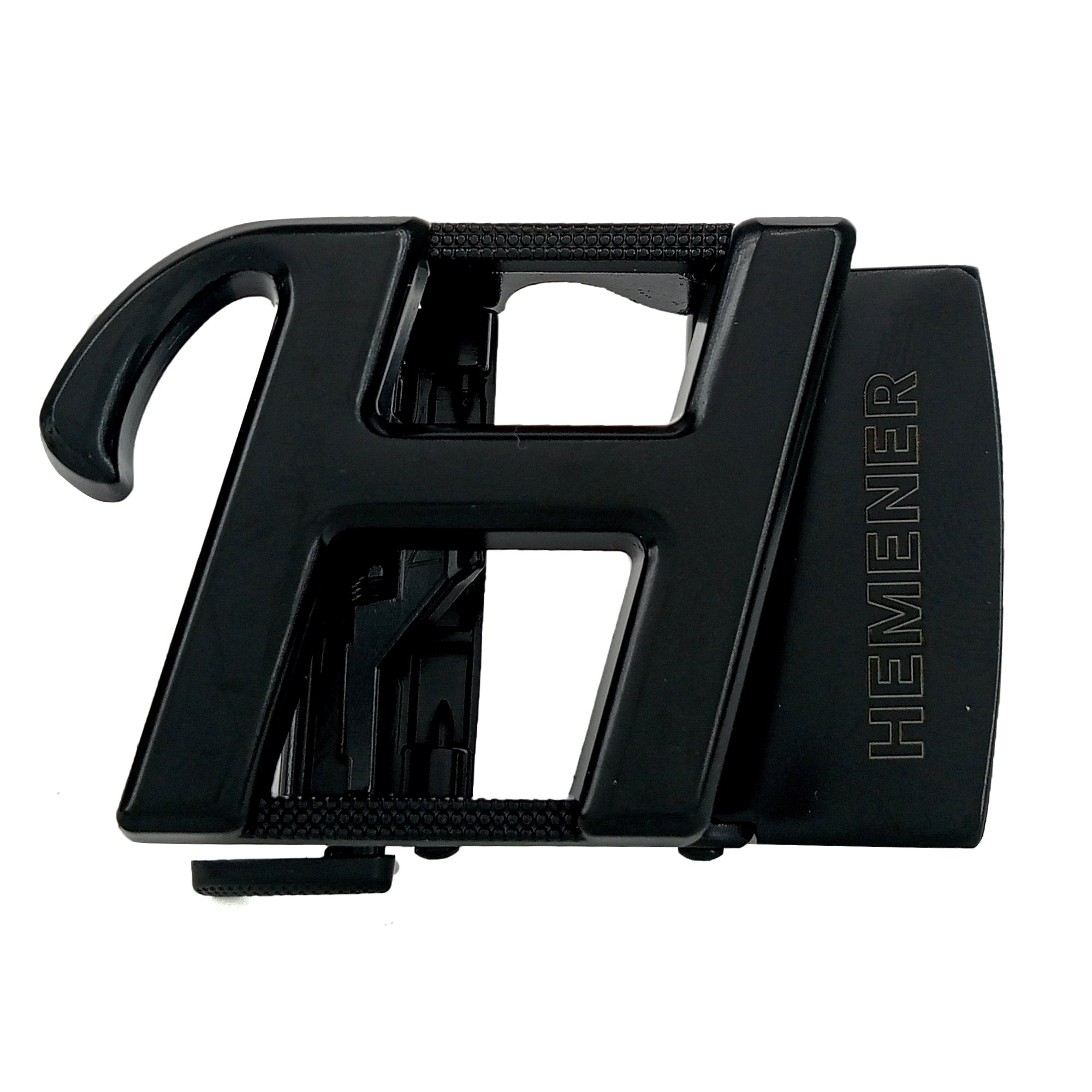 Hemener Men H Letter Metal Auto Grip Black Matte Buckle