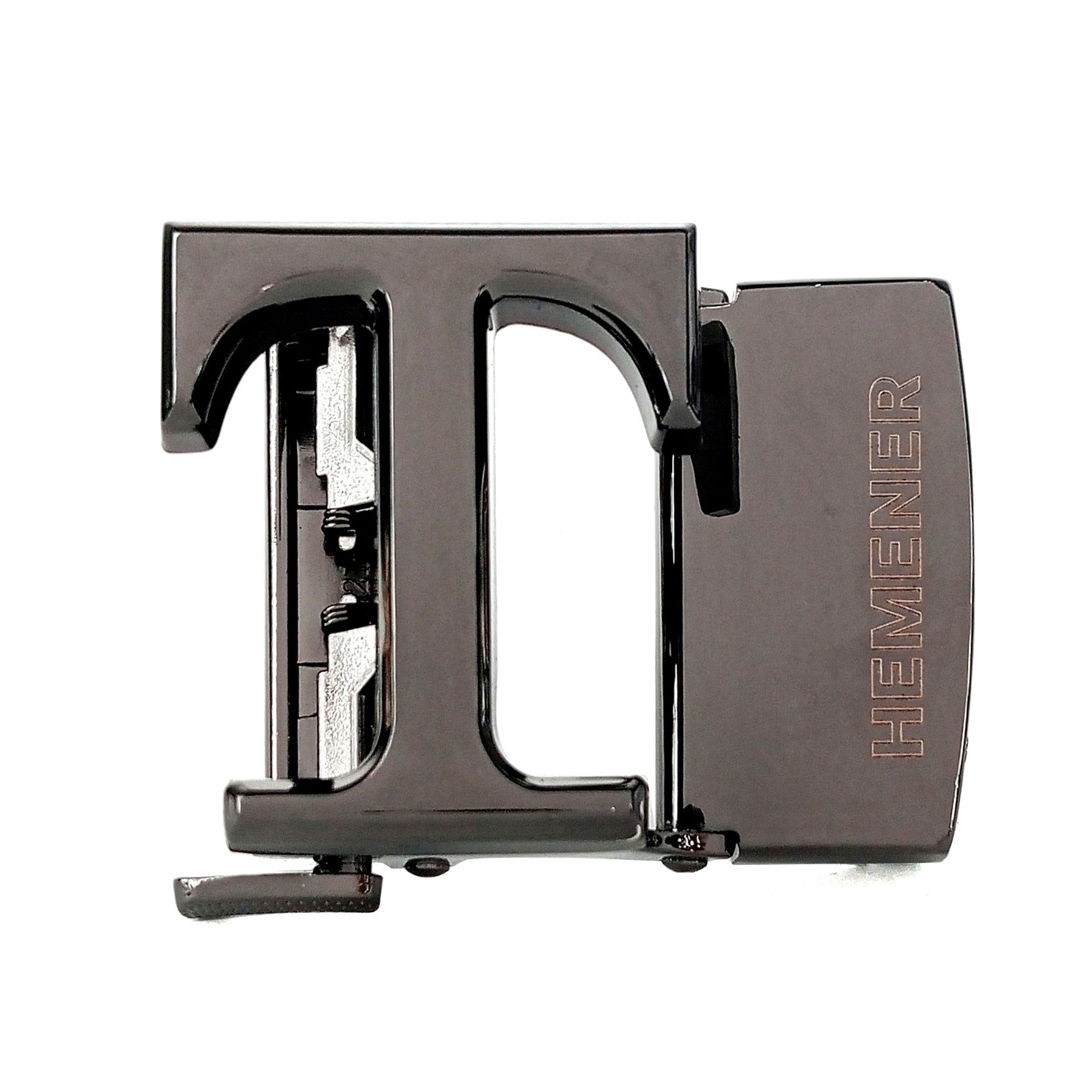 Hemener Men T Letter Metal Auto Grip Black Glossy Buckle