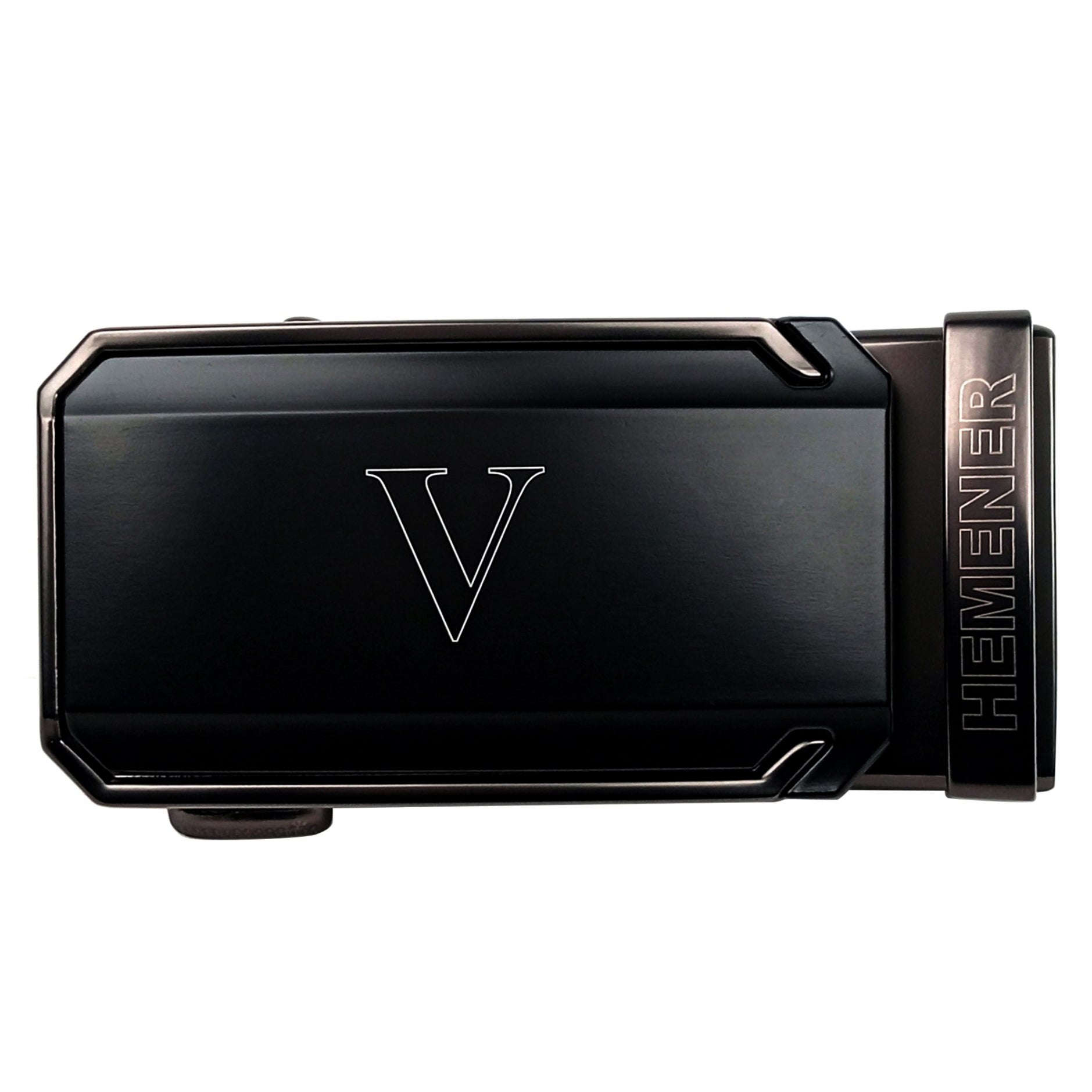 Hemener Men V Letter Metal Auto Grip Black Matte Buckle