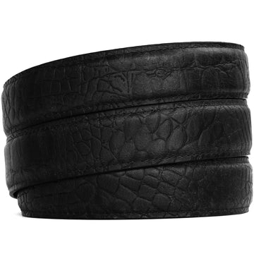 Hemener Men Autogrip Black Croc Pattern Genuine Leather Strap