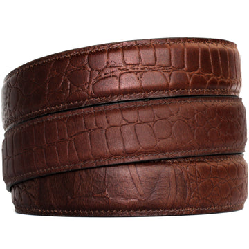 Hemener Men Autogrip Brown Croc Pattern Genuine Leather Strap