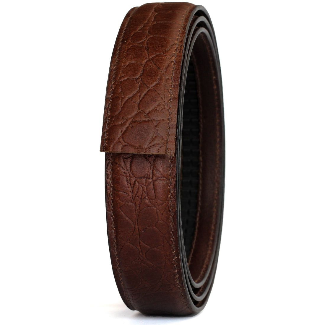 Hemener Men Autogrip Brown Croc Pattern Genuine Leather Strap