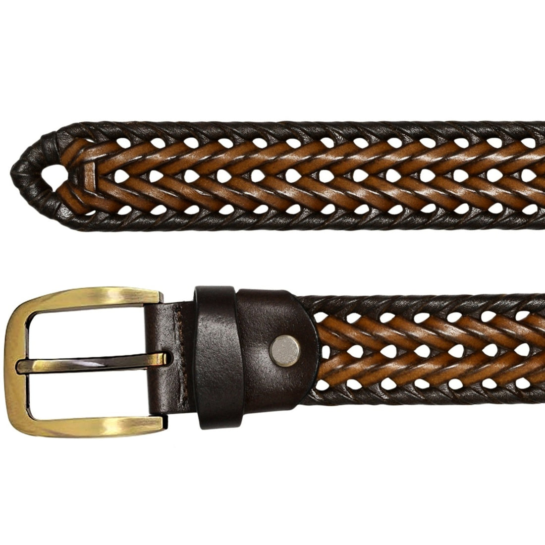 Hemener Men Brown Braided Genuine Leather Belt