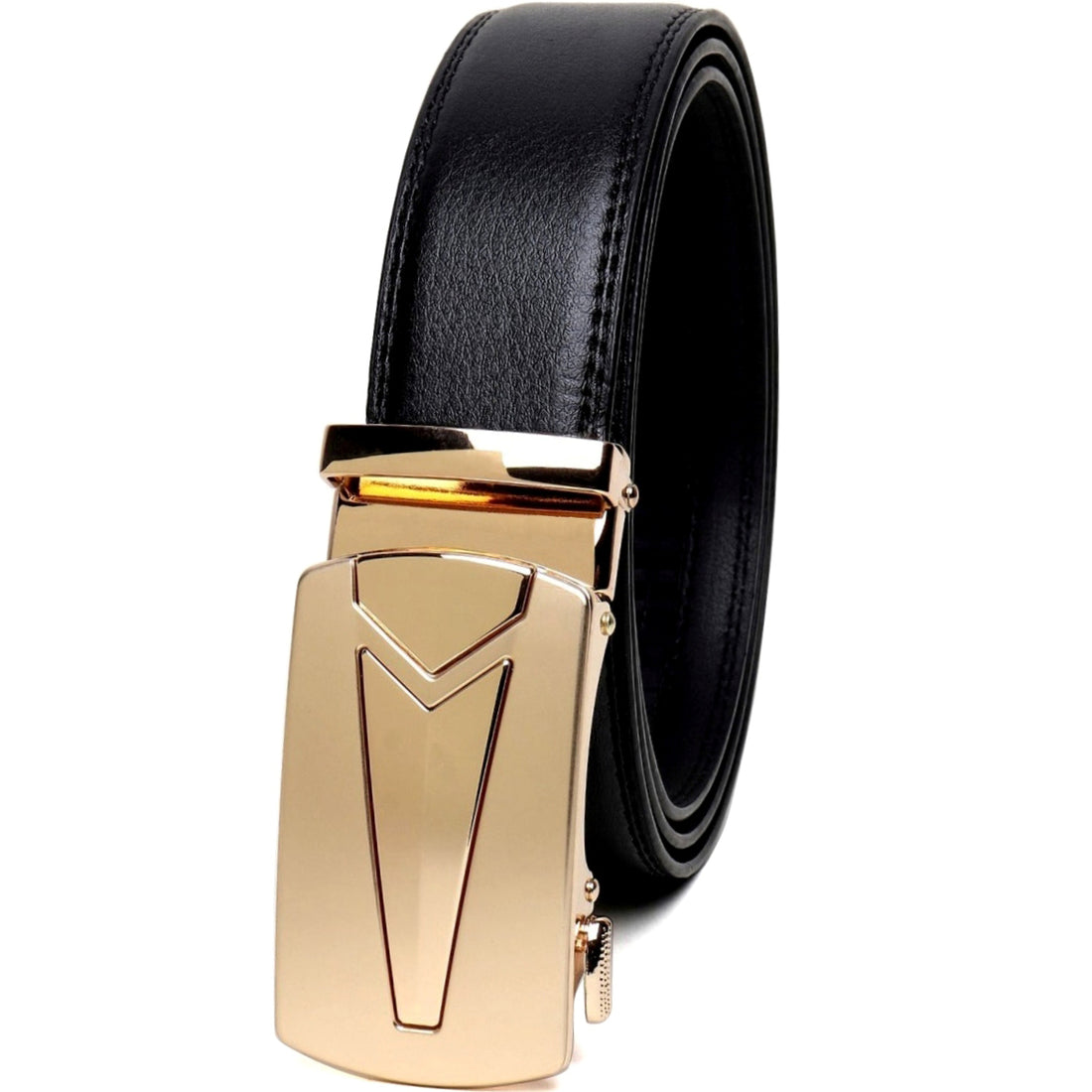 HEMENER S Letter Metal Auto Grip Buckle Black Genuine Leather Belt For  Men-HMLB0611B