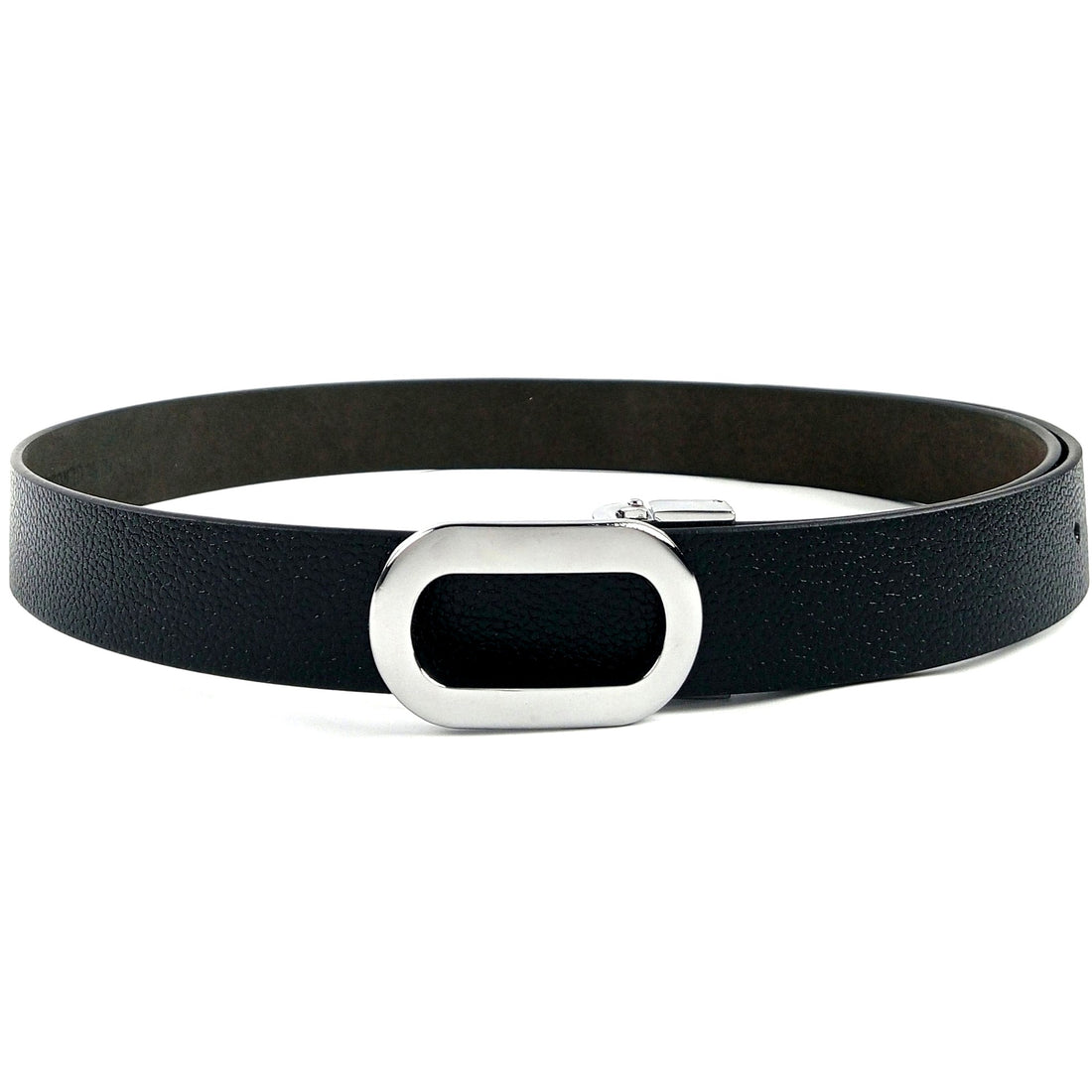 Hemener Men Metal Pin Hole Buckle Black Genuine Leather Belt