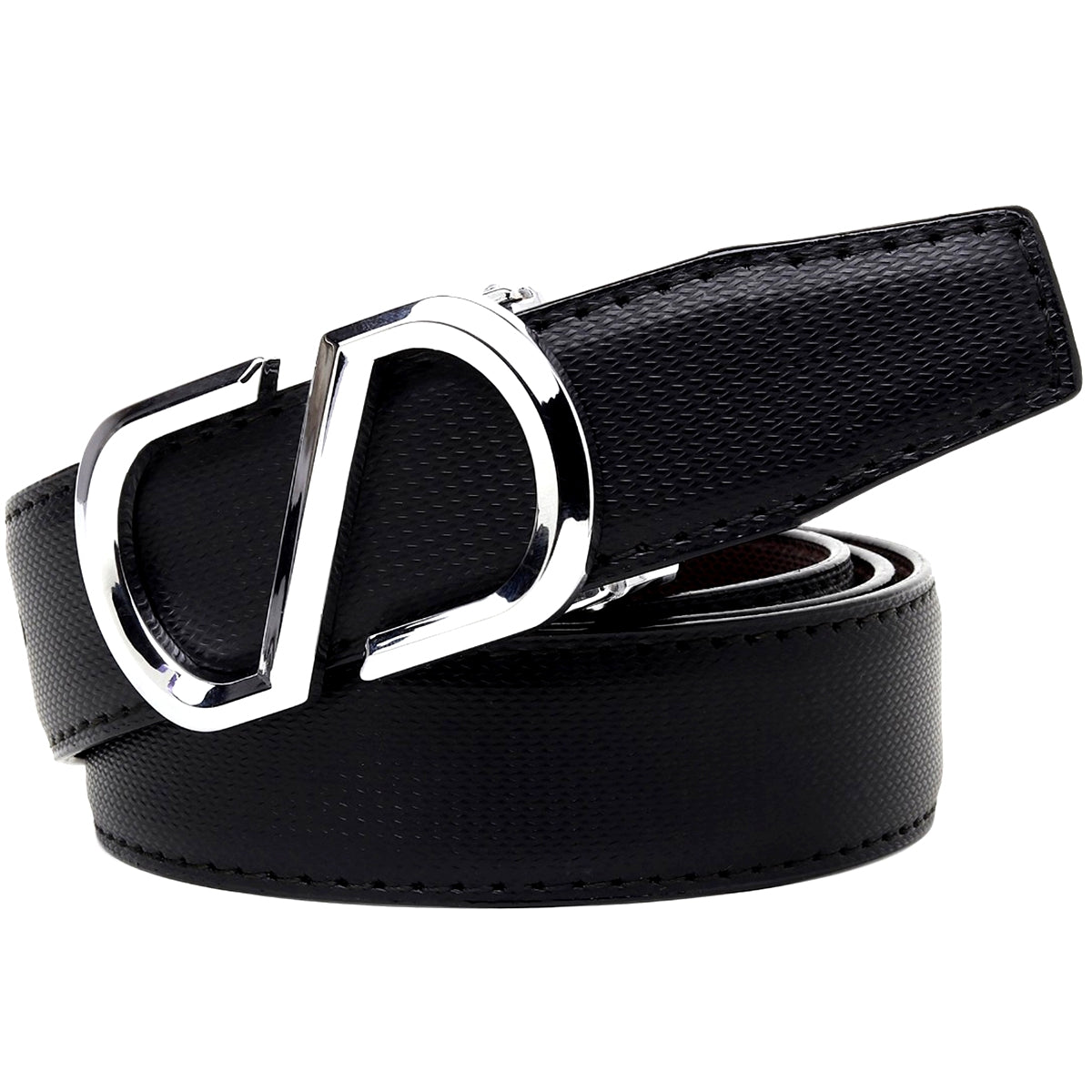 Hemener Men Alloy Buckle Black Dark Brown Reversible Leather Belt