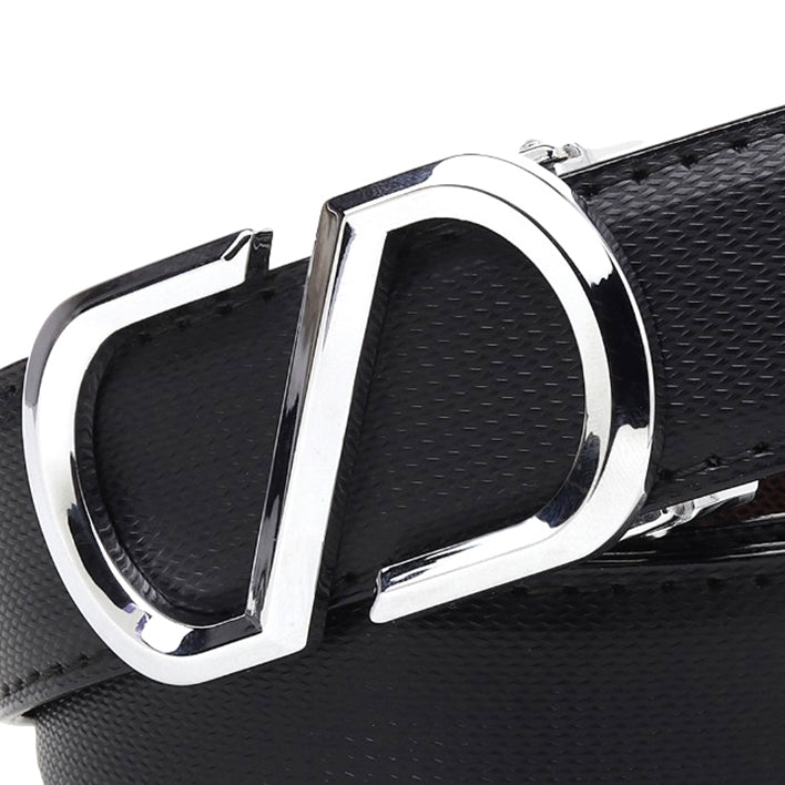 Hemener Men Alloy Buckle Black Dark Brown Reversible Leather Belt