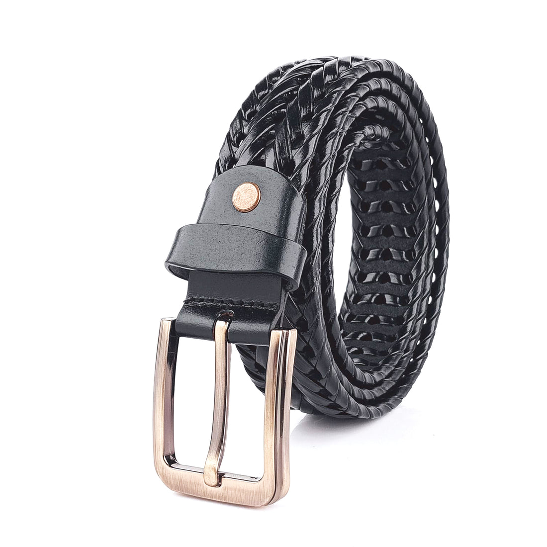 Hemener Men <b>Black</b> Braided Genuine Leather Belt