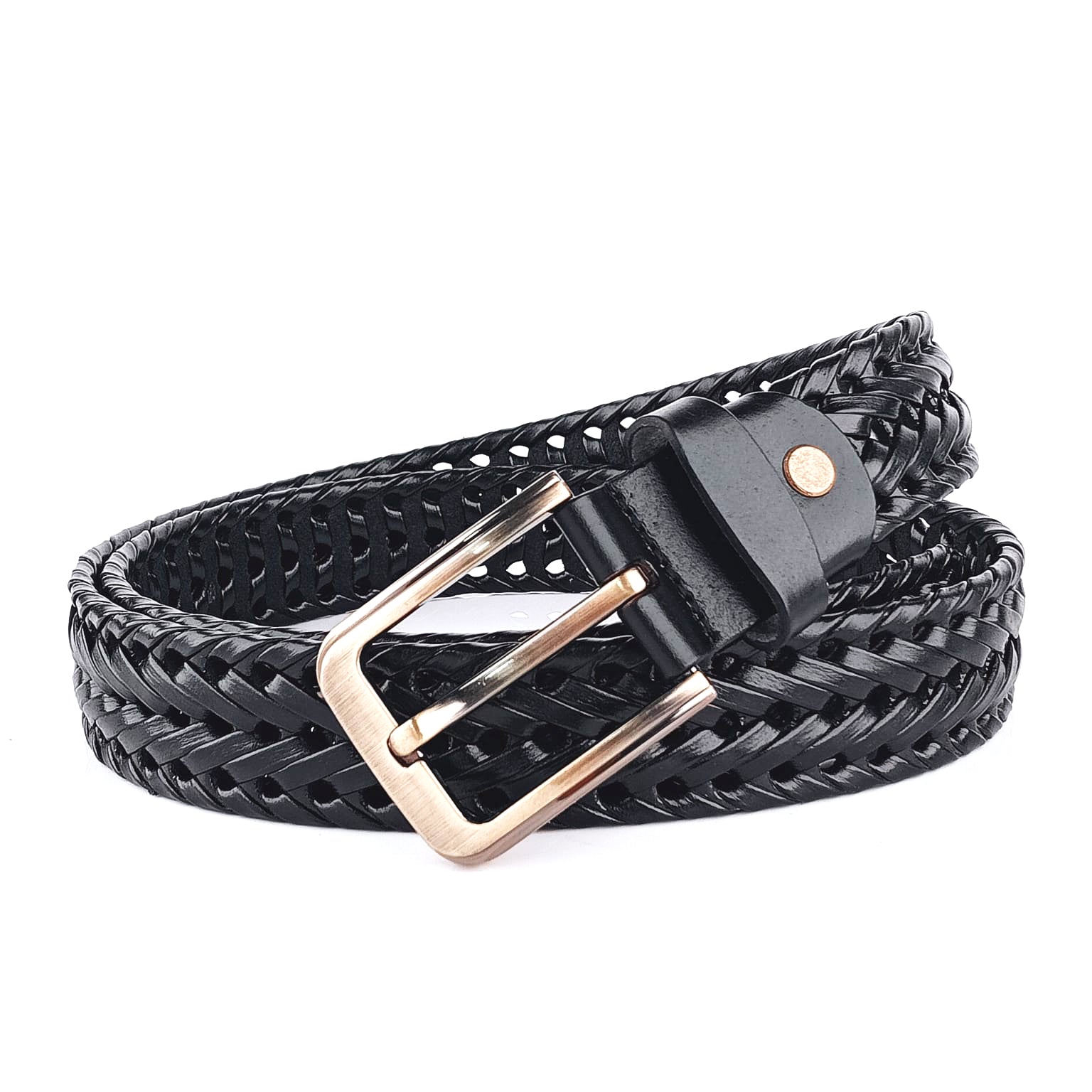 Hemener Men <b>Black</b> Braided Genuine Leather Belt