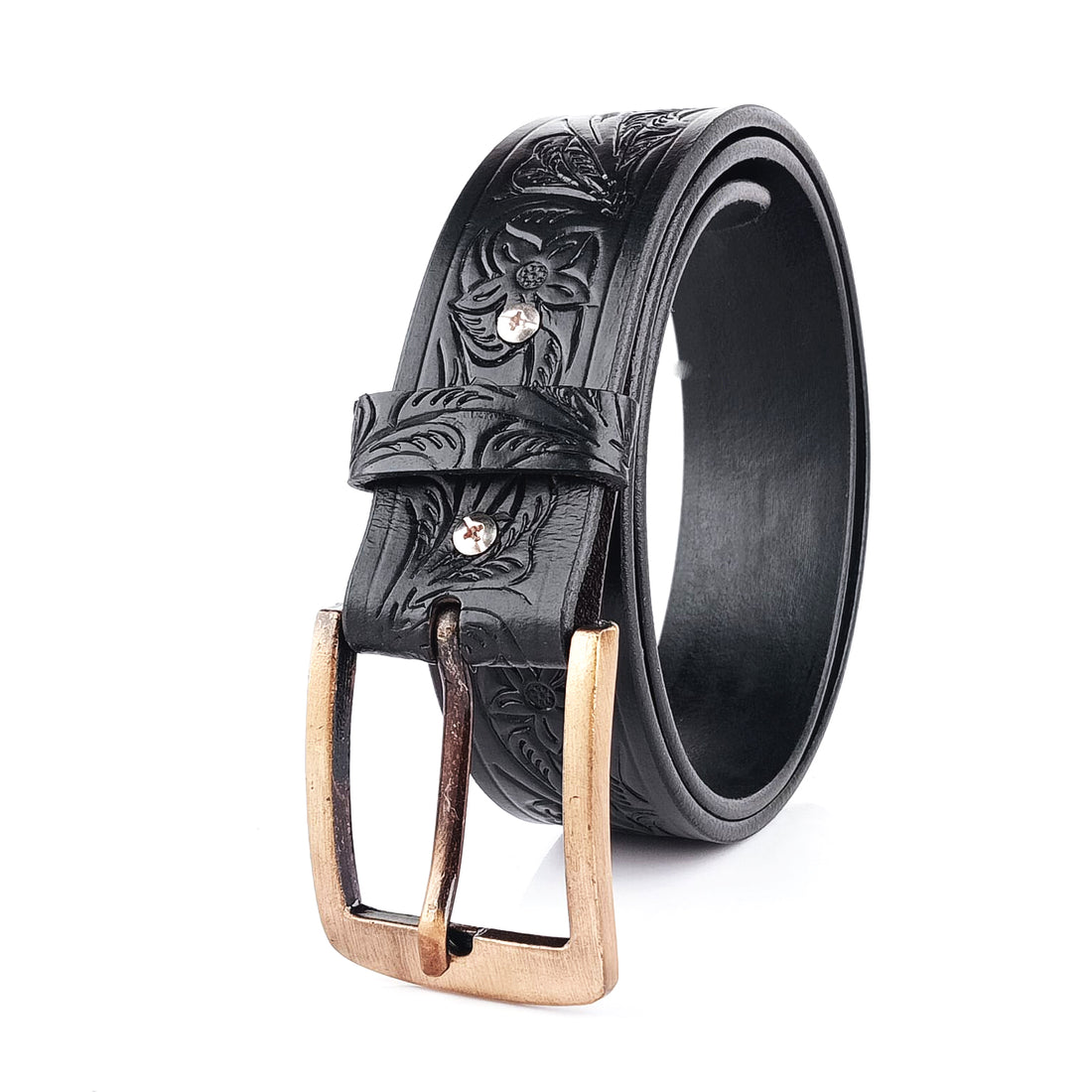 Hemener Men Metal Buckle Black Genuine Leather Belt