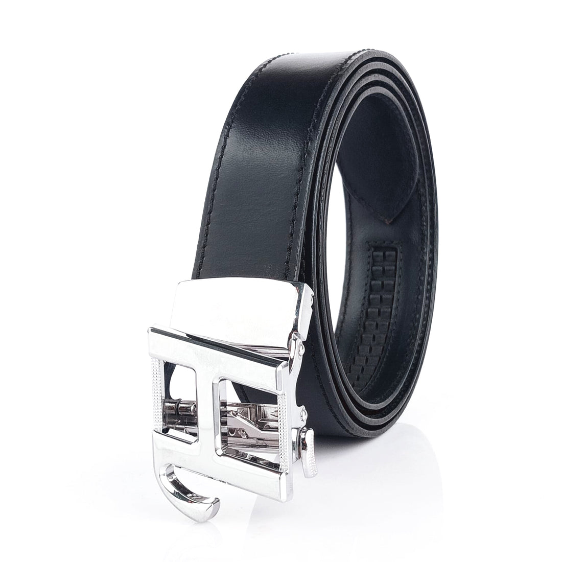 Hemener Men H Letter Metal Buckle Black Genuine Leather Belt