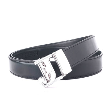 Hemener Men J Letter Metal Buckle Black Genuine Leather Belt