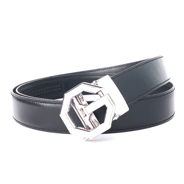 Hemener Men G Letter Metal Buckle Black Genuine Leather Belt