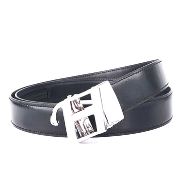 Hemener Men H Letter Metal Buckle Black Genuine Leather Belt