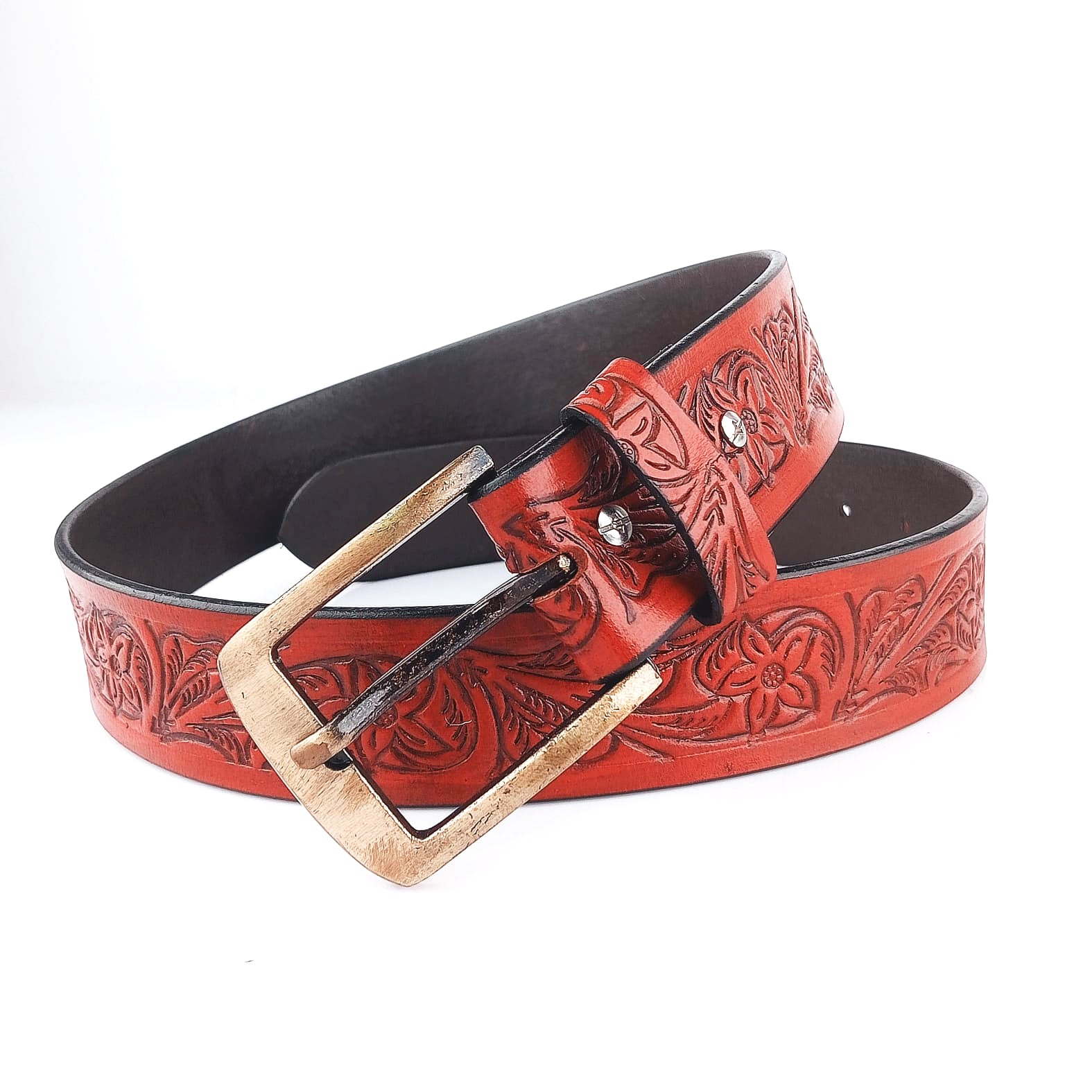 Hemener Men Metal Pin Hole Buckle Brown Genuine Leather Belt