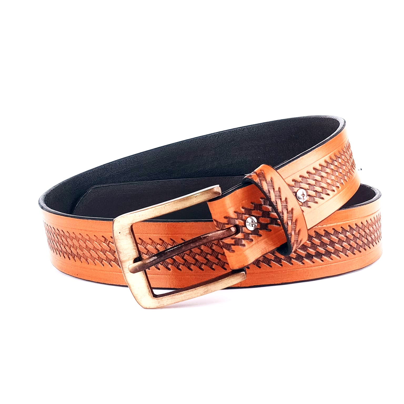 Hemener Men Metal Buckle Tan Genuine Leather Belt