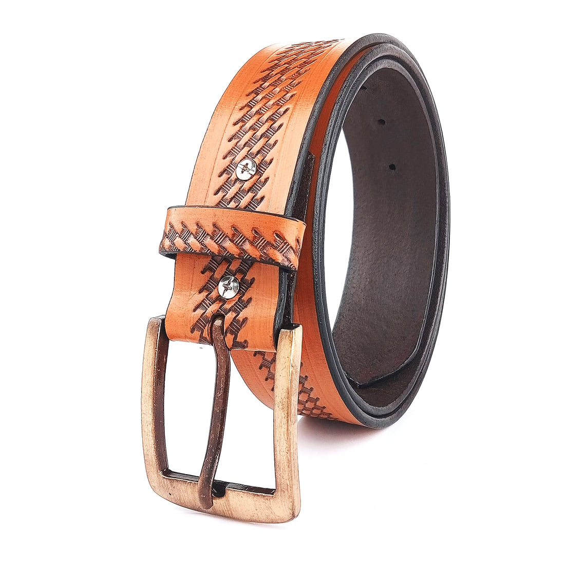 Hemener Men Metal Buckle Tan Genuine Leather Belt