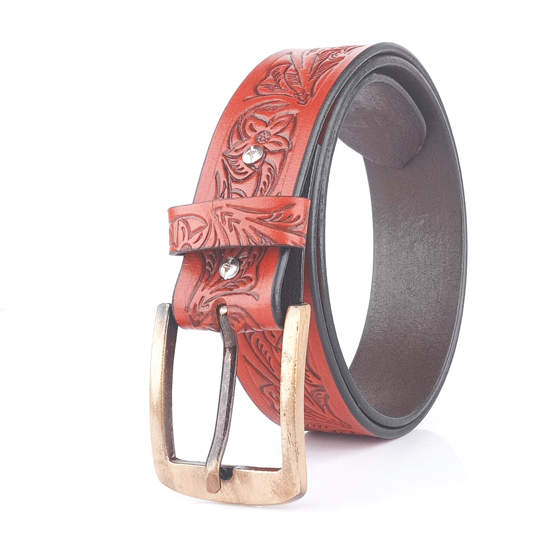 Hemener Men Metal Pin Hole Buckle Brown Genuine Leather Belt