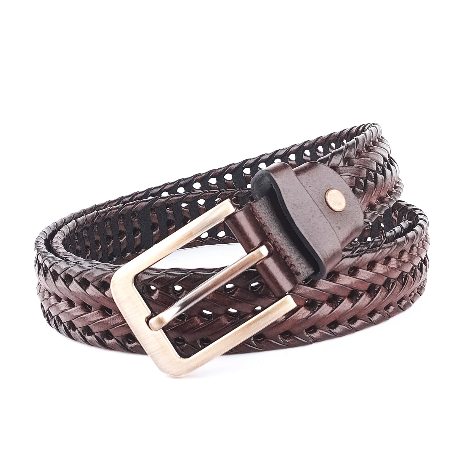 Hemener Men <b>Dark Brown</b> Braided Genuine Leather Belt