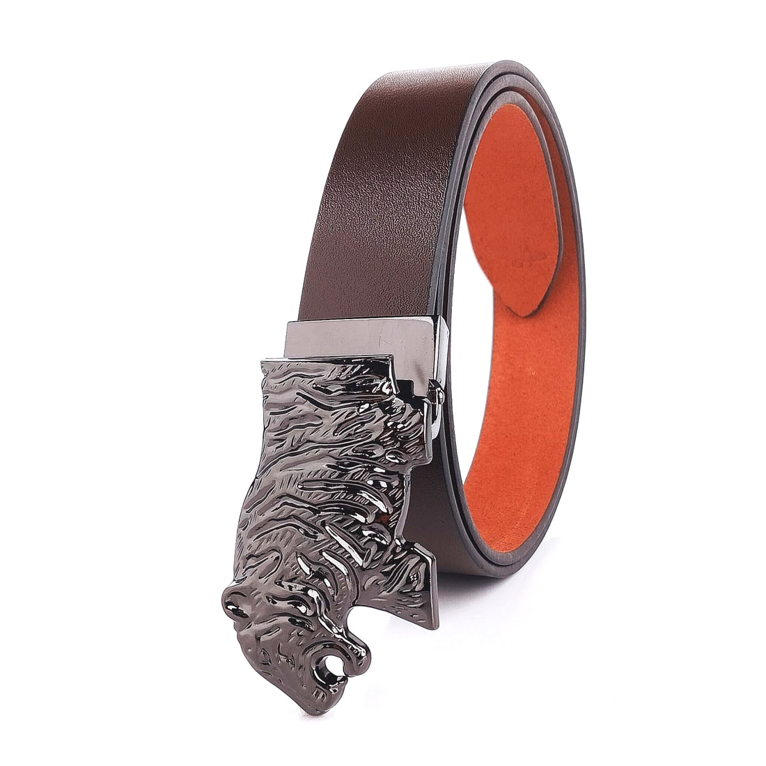 Hemener Men Metal Pin Hole Buckle Dark Brown Genuine Leather Belt