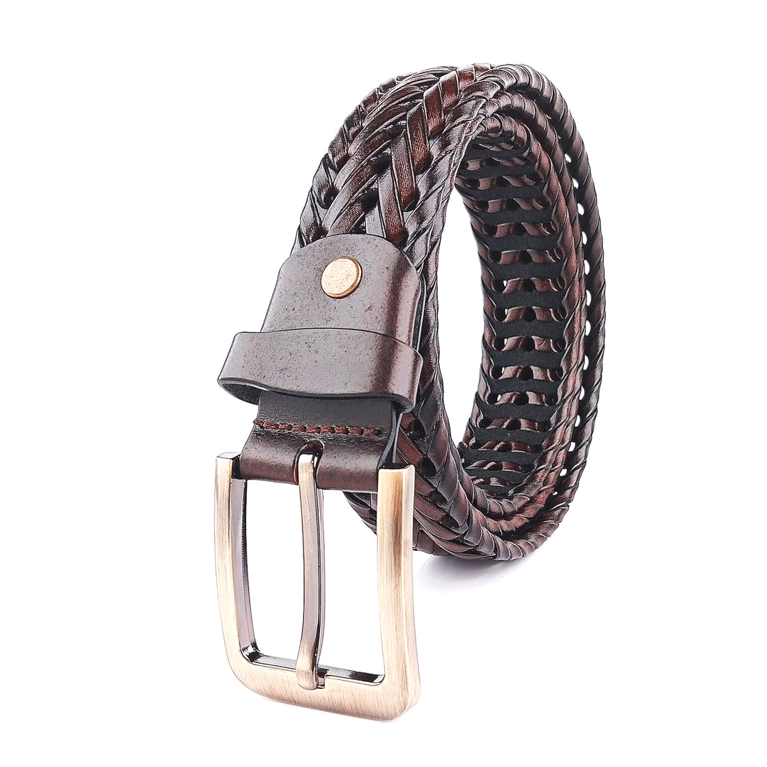 Hemener Men <b>Dark Brown</b> Braided Genuine Leather Belt