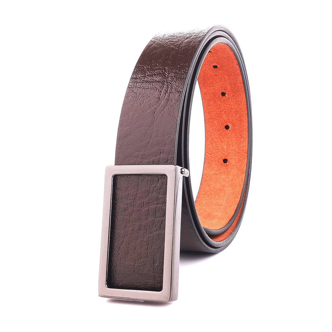 Hemener Men Metal Pin Hole Buckle Dark Brown Genuine Leather Belt